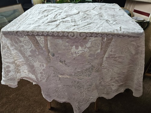 Vintage white linen lace - white, &