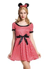 Costume Donna Topolino Dolce Vestito Rosso Bianco a Pois Tgl M /L W-0136