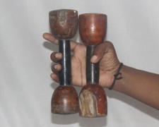 Vecchio Vintage IN Legno Mano Crafted Unico Manubri Lavoro Outs Uno Coppia 10292