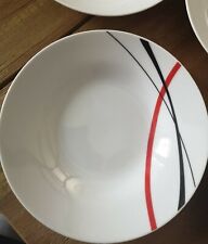 Set Servizio 5 Pezzi Piatti fondi usati Bianco riga rossa nera, piatto moderno 