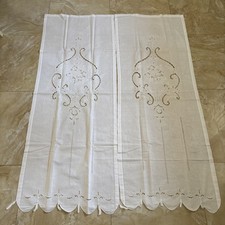3ª coppia Di Tende Con Fiori Ricamato 144× 56 Cm Lino E Cotone