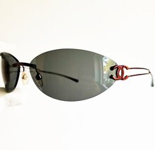 CHANEL sunglasses vintage rare oval red cherry frame wrap frameless cateye 4049