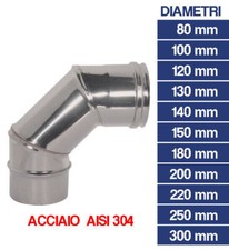 CURVA INOX CHIUSA GOMITO 90° PER CANNA FUMARIA TUBI STUFA PELLET CAMINO AISI 304