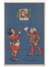 cartolina d'epoca Buon Anno bambini vischio agrifoglio biglietto augurale