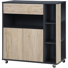 HOMCOM Carrello Cucina Multiuso con Ruote, Scaffale e Armadietto in Legno