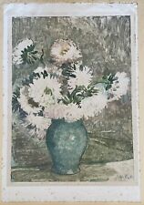 Leonetta Cecchi Pieraccini Vaso Con Fiori Siglato Monotipo Su Carta Ritoccato