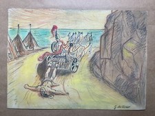 GIORGIO DE CHIRICO Disegno su carta (Fatto a mano) firmato e timbrato tecnica mista.
