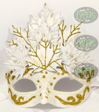 MASCHERINA VENEZIANA decorata foglia venezia maschera domino bianca bianco