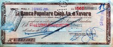 Assegno d'epoca della BANCA