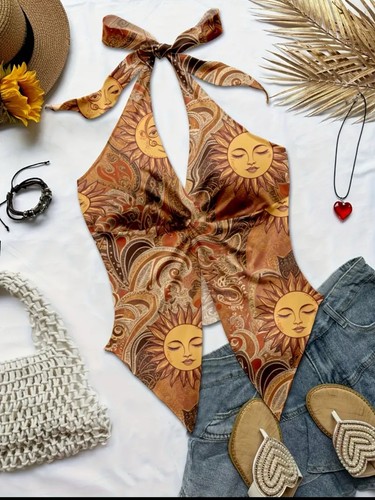 Women retro sun moon print - sun, &