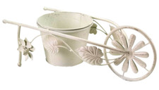 VASO ANTICATO CARRIOLA PORTA PIANTA FIORI BIANCO SECCHIO VINTAGE RETRò 44*18*16