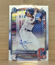 JUNEIKER CACERES 2025 BOWMAN CROMATO 1° BASE AUTOGRAFO GUARDIANI AUTO