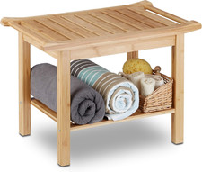 Sgabello, Mobiletto Da Bagno in Bambù, Ripiano, Alzatina, Pouf, in Legno, Hxlxp: