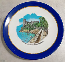 Piatto d'Arredo Trieste Castello Miramare Decorativo Ceramica Blu Da Parete Muro