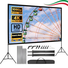 Schermo Per Proiezione Telo Proiettore Avvolgibile Manuale 16:9 HD 4K 305 Cm Pro