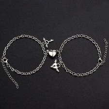 2X Bracciale Catenina a maglia cuore magnetici cuore chiavi ali innamorati amore