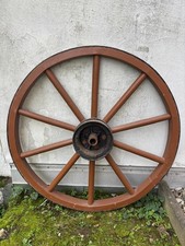 Vecchia ruota per carro in legno con pneumatici in ferro Ø 95 cm circa - oggetto decorativo originale