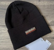 Cappello Beanie NAPAPIJRI Nero Con Risvolto Fatto In Italia BNWT