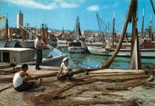 Cartolina Fano il porto pescatori rete da pesca pescherecci 1974
