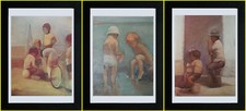 scene con bimbi bicicletta spiaggia nonno 3 Fotolitografia di Innocenzo Melani