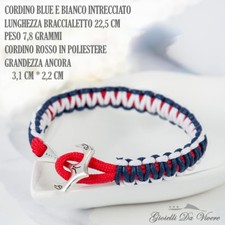 cordino Argento ANCORA Blu Braccialetto marinaio Uomo bracciale NAUTICA NAVY ml