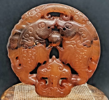 Vecchio ciondolo antico giada hetiana scultura pesci acquario artigianato cinese