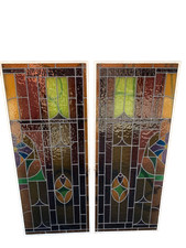 2 antiche porte finestre vetri cattedrali colorati Art Nouveau h 138 l 56