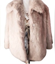 Dennis Basso lussuoso cappotto pelliccia sintetica giacca colore blush.  S