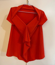 NARACAMICIE blusa maniche corte rosso corallo t. M top volants elegante donna