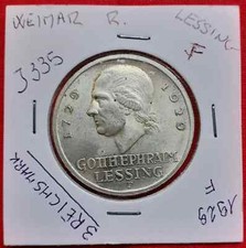 3 Marchi 1929 F Deutsches Reich Repubblica di Weimar GOTTHOLD EPHRAIM LESSING