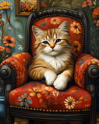 Gatto 8x10 seduto - sedia, con