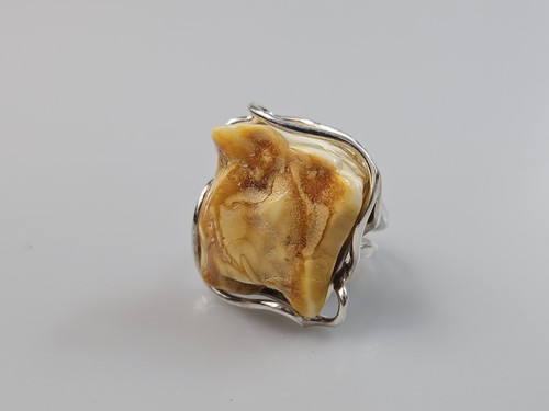 Anello ambra grezza - anello, argento