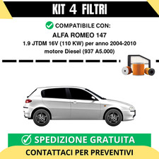 Kit 4 Filtri Tagliando per ALFA ROMEO 147 1.9 JTDM 16V 110 kw Diesel 2004-2010