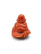 Antico Ciondolo Corallo Rosso Mediterraneo  Intaglio Del Corallo BUDDA Statuetta
