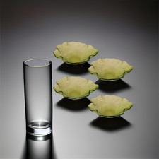 Set 4 coppette  IVV vetro verde chiaro, ciotole decoro a forma di foglia 18x20x6