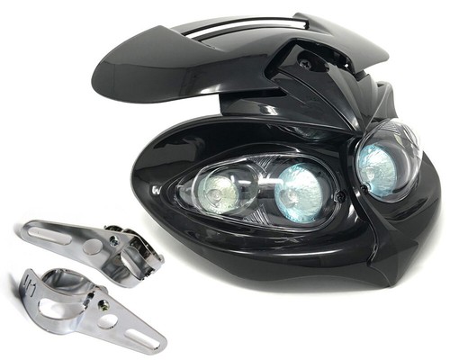 Faro moto nero con staffe - faro,