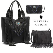 Borsa Western nascosta frange tote bag donna tracolla borsa a tracolla portafoglio BLK