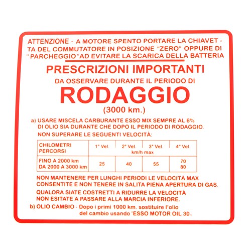 Targhetta adesivo rodaggio - adesivo,