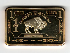 LINGOTTO  U.S.A.  "BUFALO" 1 Oz One Ounce Troy  ORO 100 Mills Gold Plated 24k