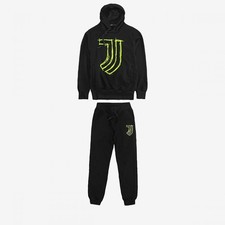 Tuta Felpa Nera Pantaloni Neri Logo Juventus Giallo Fluo Matita Lapis Uomo