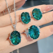 3pz Charm Colore Paraiba Blu Topazio Gemma Charm Donna Argento Collana Anelli