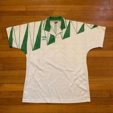 T-shirt maglia calcio polo a righe asimmetriche Umbro vintage anni 80 90 L USA verde
