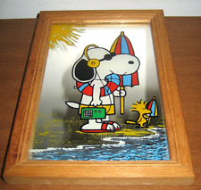 SNOOPY PEANUTS Quadro Specchio decorato a colori con cornice in legno - Vintage