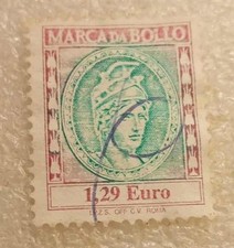 MARCA DA BOLLO-1,29 EURO-FILIGRANA STELLA-2002 RARO