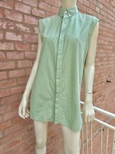 Bassike Organic Cotton Singlet Long Shirt Top Button Up Mint Sage Green Size L