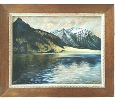 DIPINTO su tela in cornice 78x63 cm LAGO DI MONVISO  Piemonte GEISS paesaggio