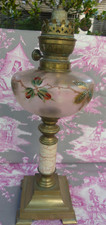 Belle Lampe à Pétrole ancienne / Toupie en verre givré et émaillée /Décor floral