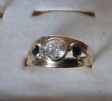 Anello in oro 750 ,18 Kt.,con Pietre Bianche E Blu Nuovo, Da Eredita'. x Ragazza