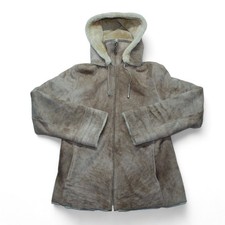 Giacca donna lusso vintage montone shearling con cappuccio taglia grande zip russa