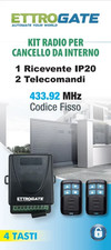 Kit ricevitore per automazione cancelli con 2 telecomandi universali 433mhz IP20